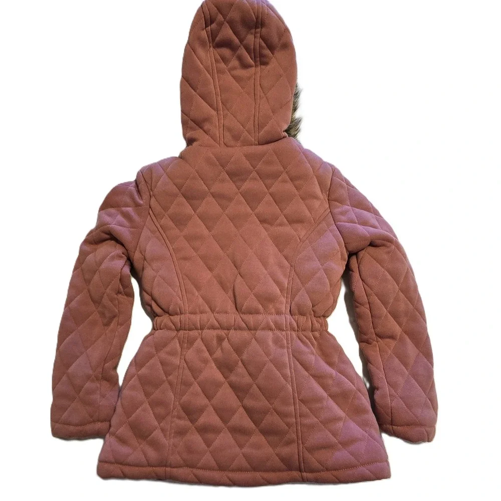 J For Justify Girls‎ Quilted Hooded Jacket Pink Faux Fur Trim Coat Size 10